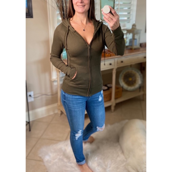 ❤️‍🔥Waffle Thermal Zip Up Hoodie Olive Green 0721 1322 - Picture 2 of 6